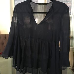 Sheer Navy Zara Top